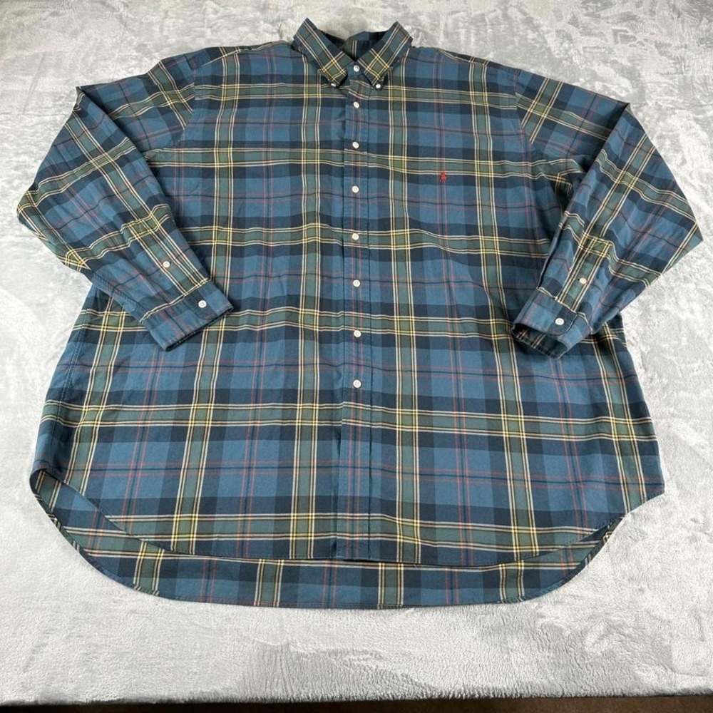 Ralph‎ Lauren Button Down Shirt Mens 3XLT Tall Blue Plaid Preppy Classic Fit